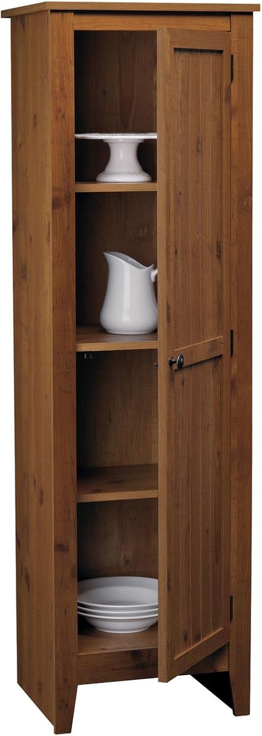 Ameriwood Home pantry cabinet with door open, showing empty shelves