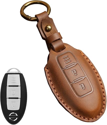 HIBEYO Funda de llavero para Nissan Sentra Rogue Quest Infiniti EX35 EX37 FX35 Q70 QX50 QX70 Accesorios de coche con llavero, Marrón