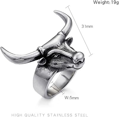 Daesar Men Rings Stainless Steel Bull Head Silver Rings for Men Engraved Ring Men Vintage