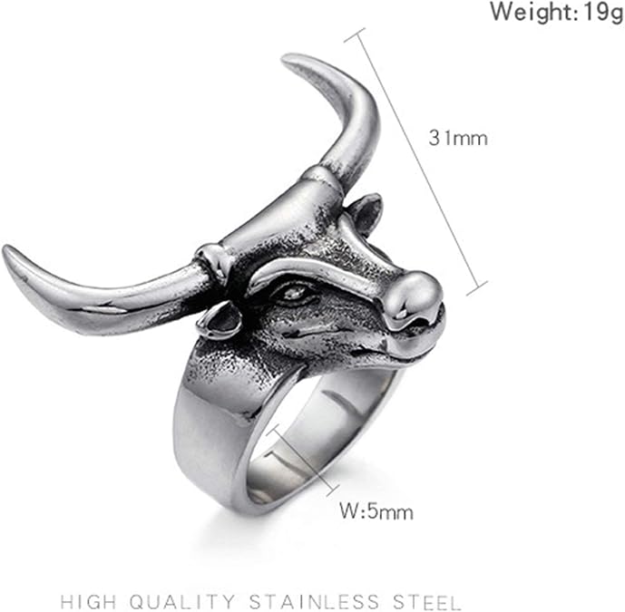 Daesar Men Rings Stainless Steel Bull Head Silver Rings for Men Engraved Ring Men Vintage