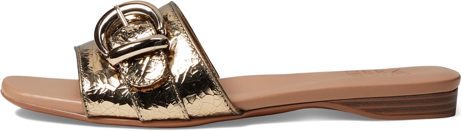 Naturalizer Womens Santiago Fashion Slip On Slide Flat Sandal with Buckle Light Bronze Leather 10 M