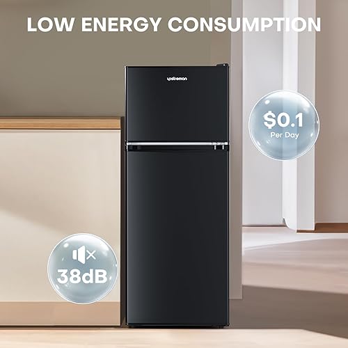 Miniatura 8 de Upstreman Mini refrigerador de 4.0 pies cúbicos con congelador, artículos esenciales para dormitorio, puerta doble, refrigerador pequeño para