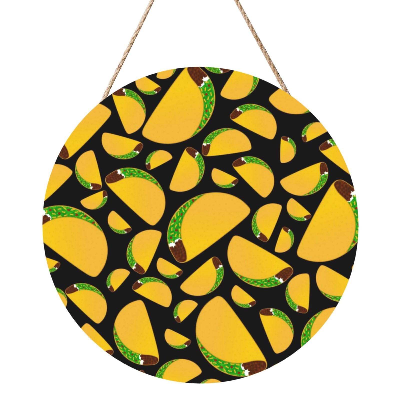 InOmak Black Tacos Design, Round Wood Panel Painting 12 in, Wall Hanging Painting For Home