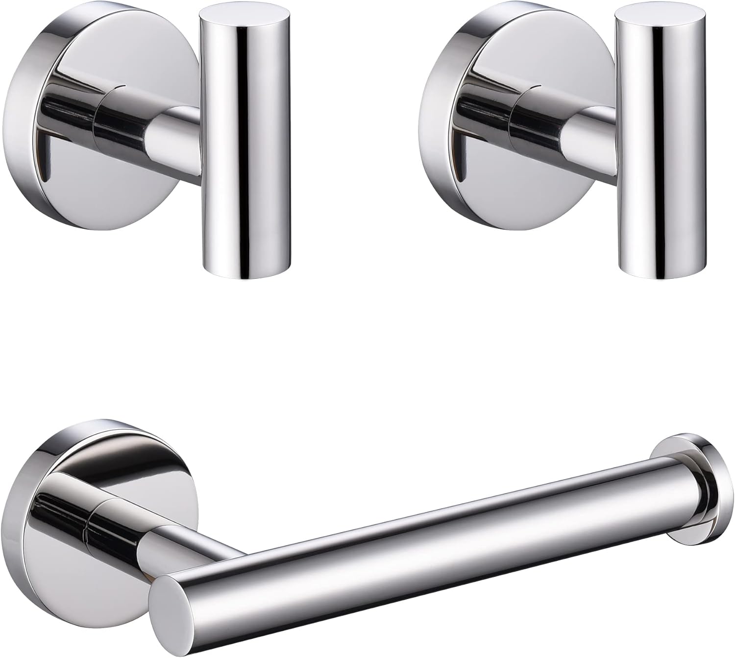 Bathroom Hardware Set, Premium Stainless Steel 3-Piece Include 5 Inch Toilet Paper Holders and 2 Towel Robe Holder Hook for Bathroom, Kitchen, Washroom Wall Mount Polished Chrome