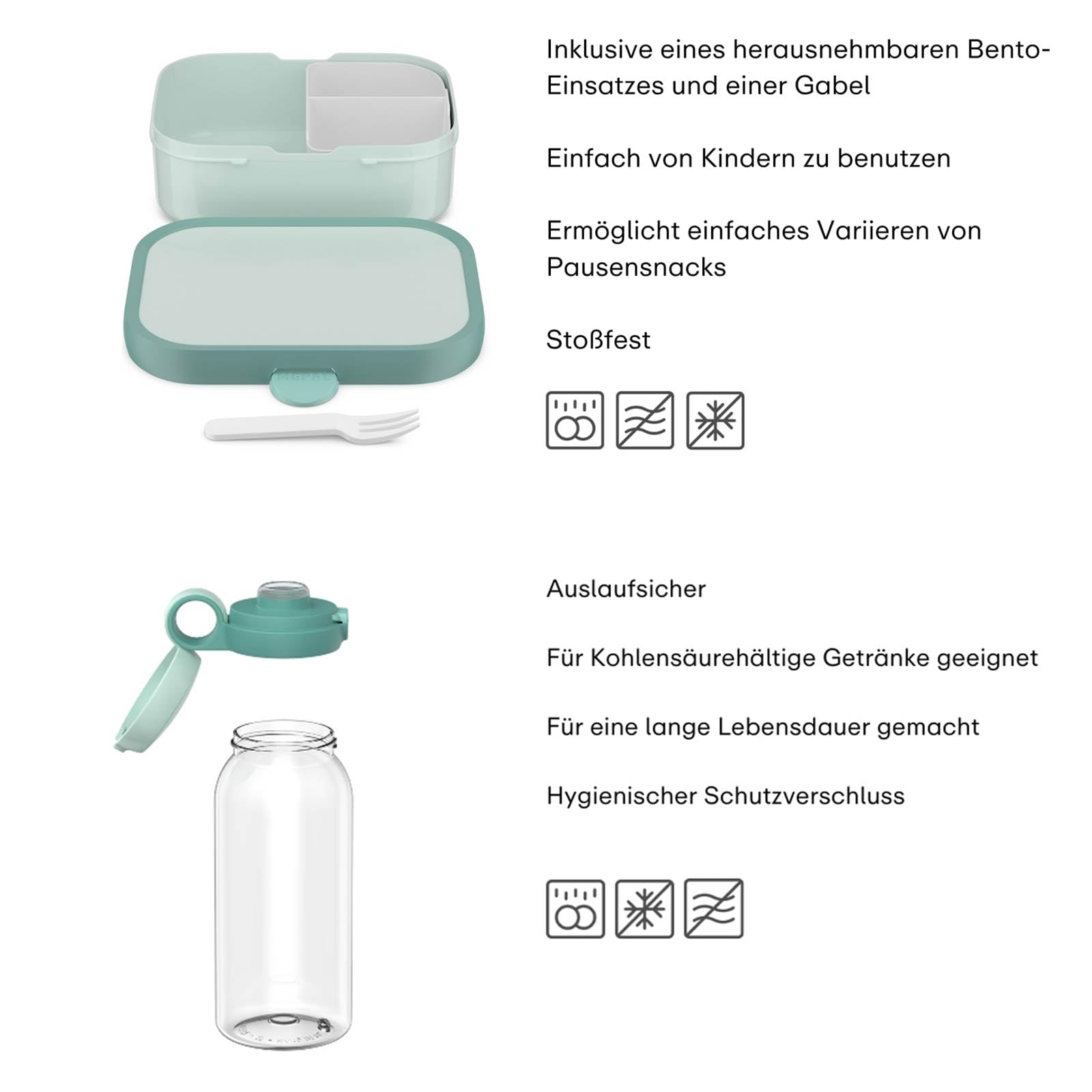 Mepal Set per la pausa Campus, set per bambini con borraccia con coperchio apribile e portapranzo, set per il pranzo per la scuola o in viaggio, lavabile in lavastoviglie, 600 + 750 ml, Princess Power