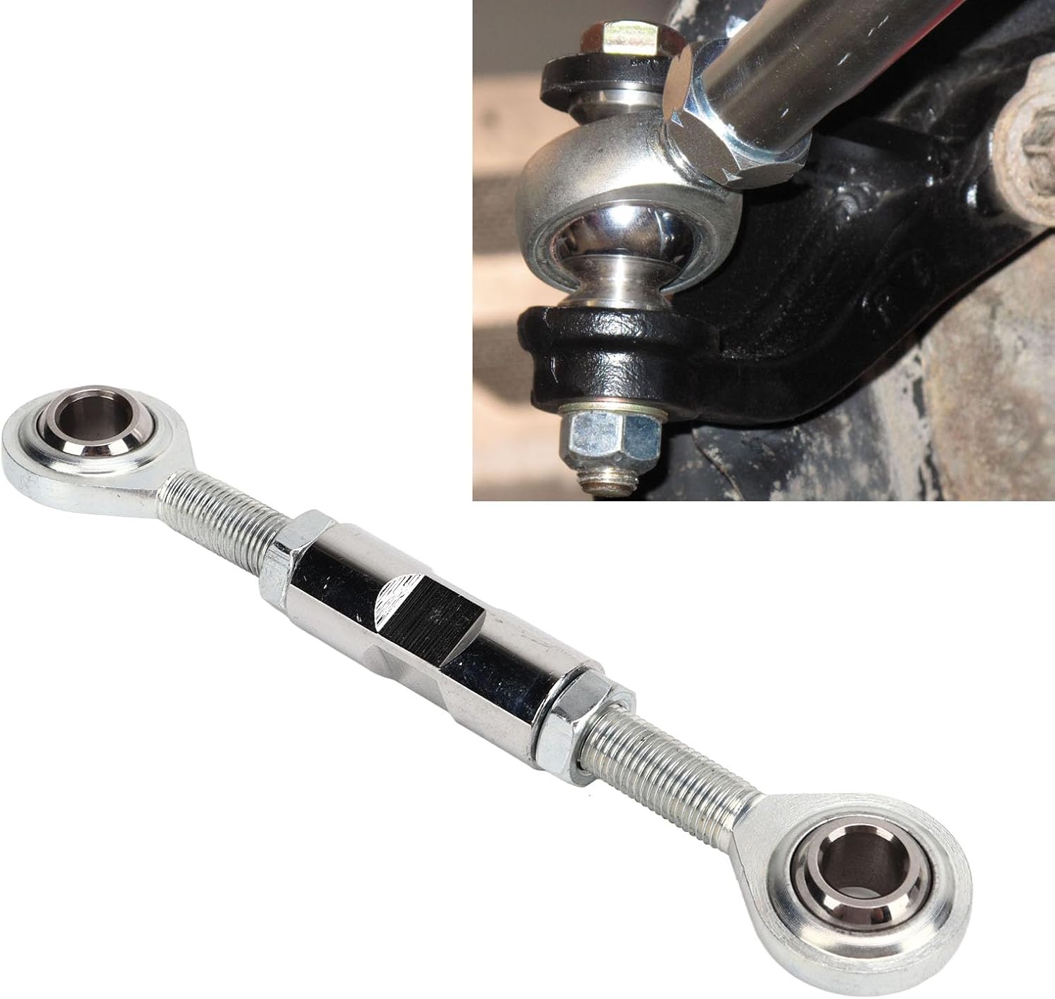 Aramox Adjustable Tensioning Rod Heim Joint Rugged Stable High Hardness Alternator Bracket Joint Tensioning Rod Silver Replacement for SBC 350 454 Engine