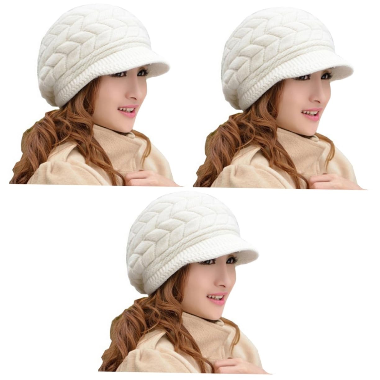 SHERCHPRY 2pcs Oreja Sombrero de punto cálido Sombrero de las mujeres Gorra de lana caliente Gorra de las mujeres Boinas Gorro Térmico Gorro de Nieve