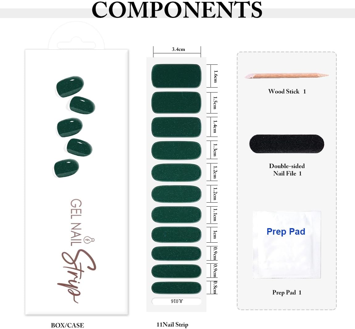 XT Semi Cured Gel Nail Strips (Dazzling Green) Glitter Wraps Work with Any UV Light Sticker Salon Quality Easy to Apply L016