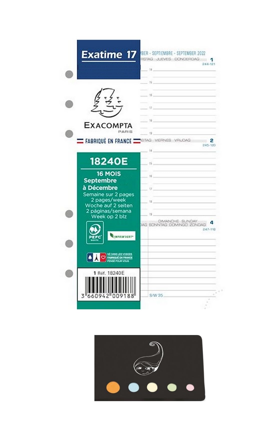 Lot Recharge Septembre 2026 à Décembre 2027 1 Semaine sur 2 Pages Horizontal pour Organiseur 17 + Index Adhésif Blumie