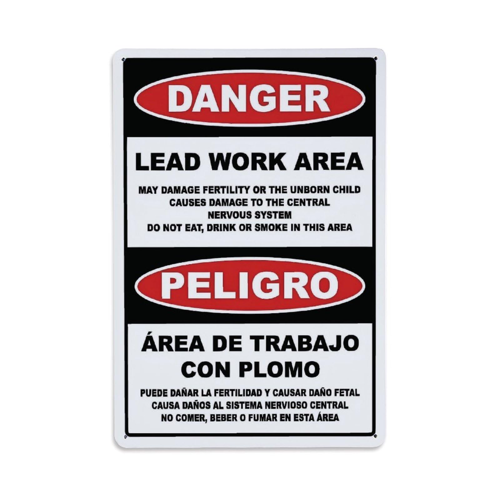 Bilingual Lead Work Area Danger Warning Sign Vintage Aluminium Metal Sign, Retro Wall Decor for Home, Bar, Garage & Farmhouse 30x20cm