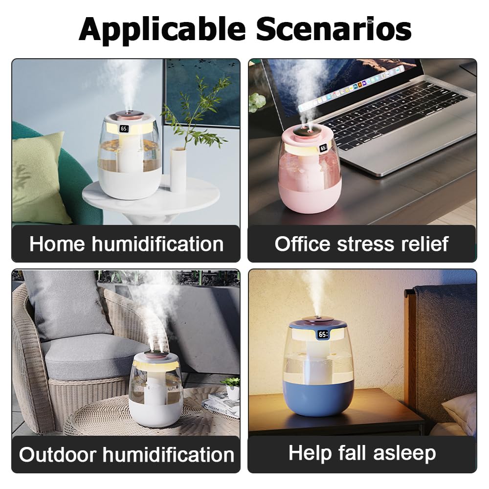 Humidificador de doble pulverización, humidificador de pantalla digital USB silencioso de 1 litro con 2 modos de niebla y luz nocturna para automóvil, oficina, hogar y habitación 9