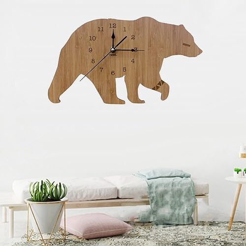 Miniatura 3 de Reloj analógico de madera con diseño de oso polar para sala de estar, dormitorio de niños, decoración del hogar