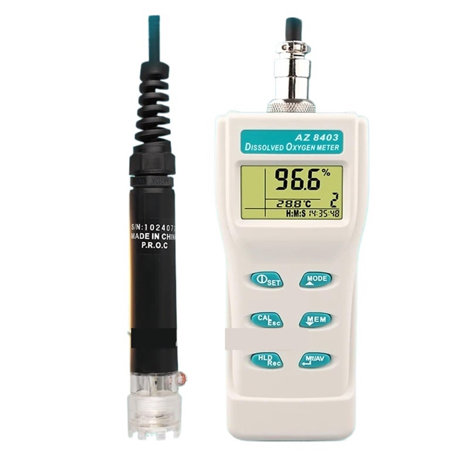 Detector de oxígeno disuelto, medidor portátil for acuicultura, analizador probador calidad del agua AZ8403 Alto rendimiento
