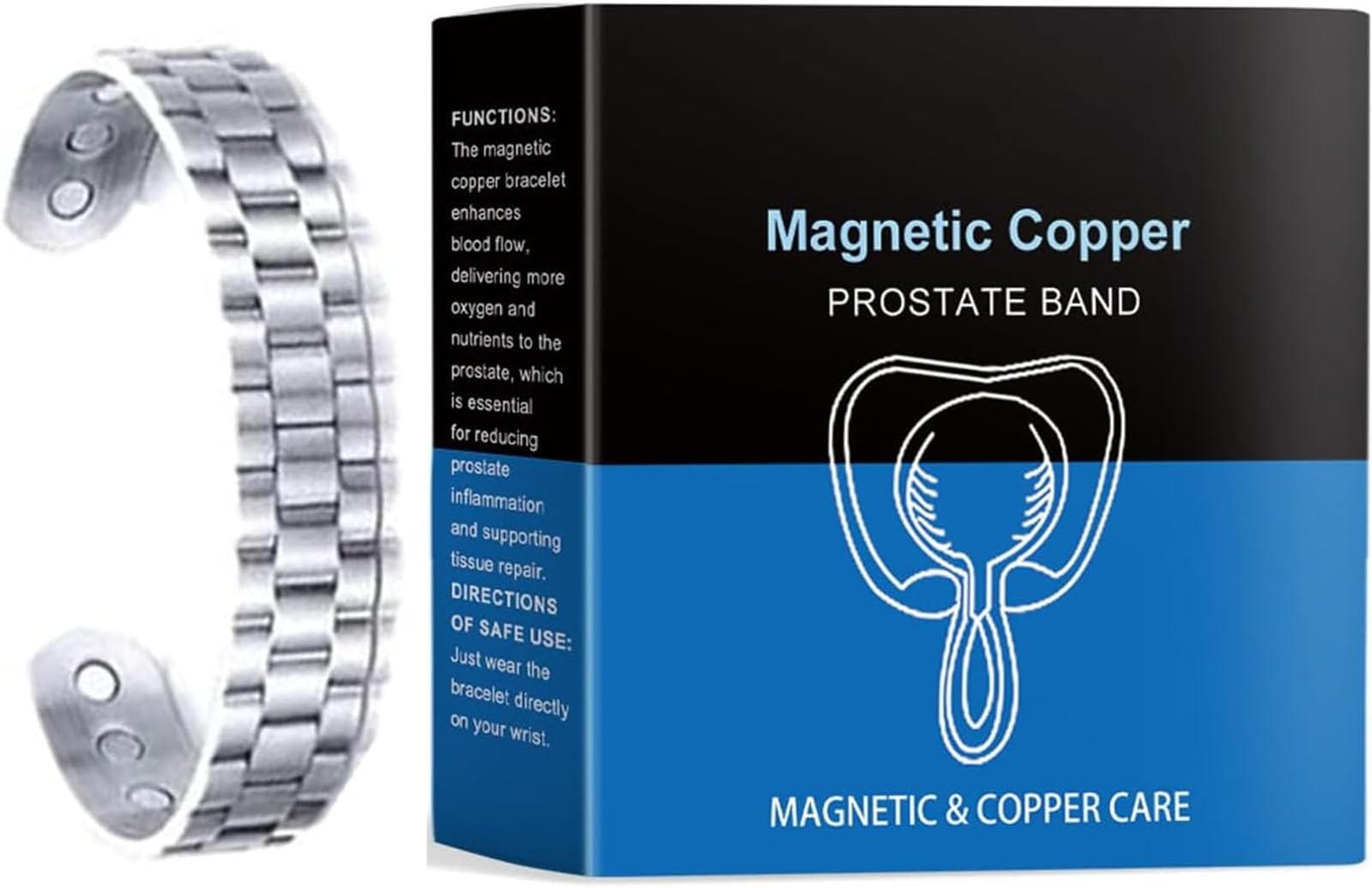 Aexzr Magnetic Copper Prostate Band, Aexzr Prostate Wristband - Improves Circulation, Aexzr Magnetic Copper Prostate Bracelet Improves Blood Circulation (Silver)