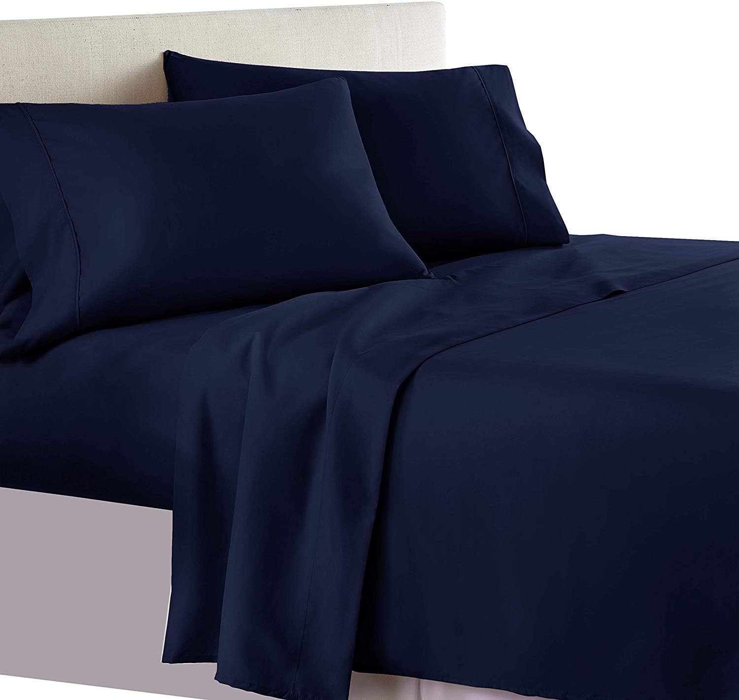800 Thread Count-1Pcs Fitted Sheet Set 100% Cotton Bed Sheets Navy Blue King Fitted Sheets Set, Long-Staple Cotton, Soft Sateen Weave Bedding Set, Fits Mattress Upto 22'' Deep Pocket