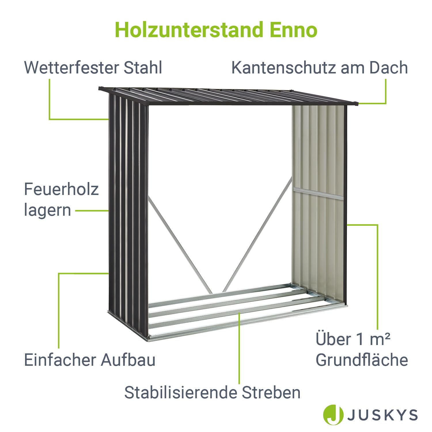 Juskys Holzunterstand Enno für Brennholz außen - Kaminholzregal aus Stahl - Unterstand für Kaminholz aus Metall in Anthrazit - Brennholzregal