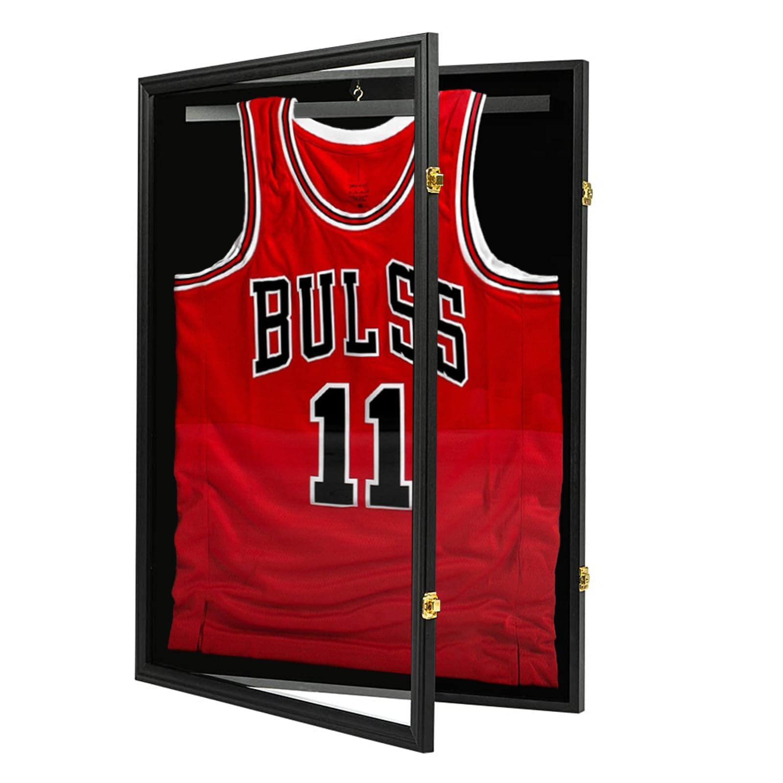 BAIJIALI Jersey Wooden Frame Display Case -Shadow Box with 98% UV Protection Acrylic and Hanger for Baseball Basketball Football Hockey Sport Shirt and Uniform (1)