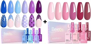 Beetles Gel Nail Polish Set - 6 Colors Hema-Free 15ML Full Size Baby Blue Purple Kit Wisteria with Romantic Blush - Pink 6 Nude DIY Home Salon Christmas Gift for Women