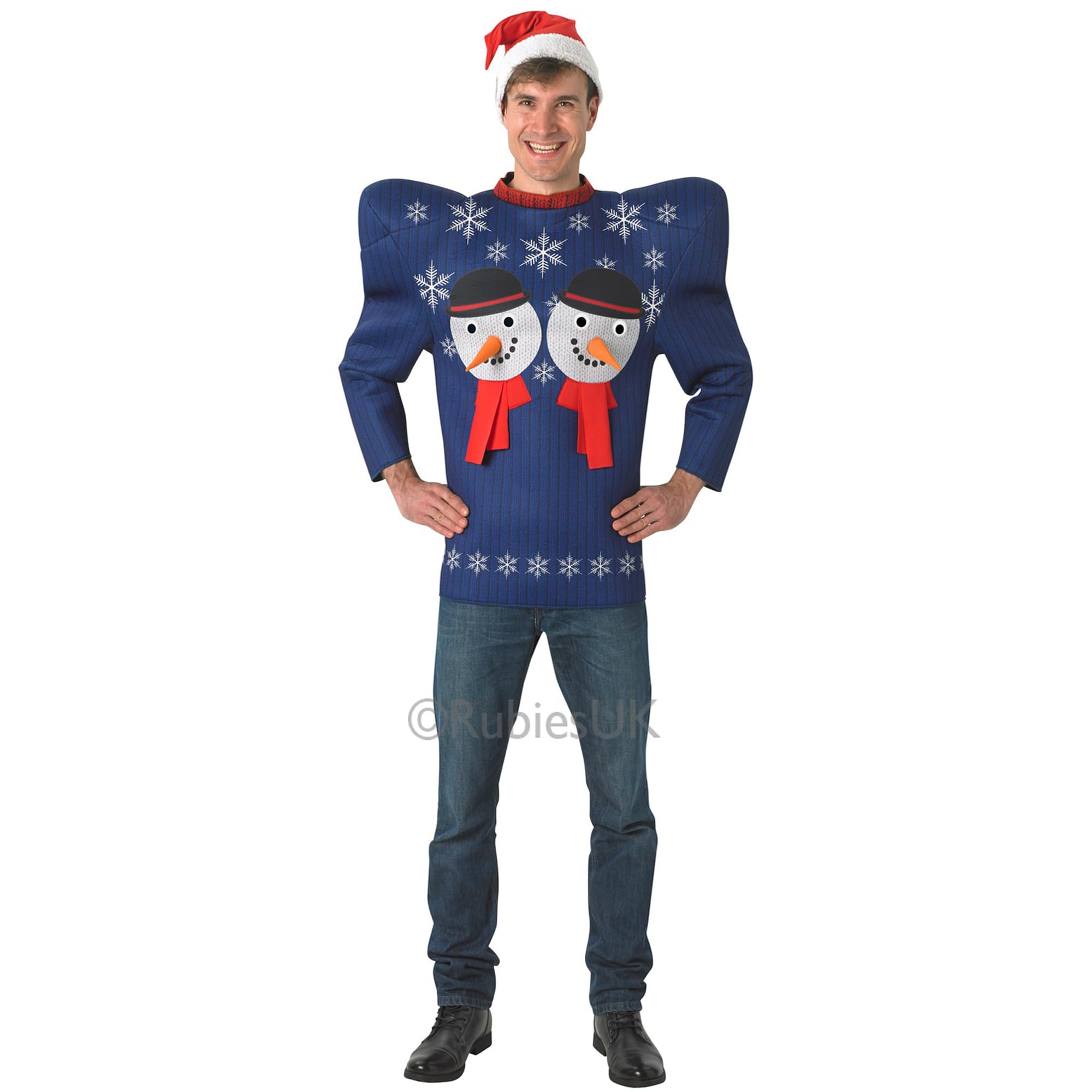 Yummy Bee Mens Christmas Jumpers – Funny Novelty Elf & Snowman Xmas Sweaters – Ugly Christmas Jumpers for Men – Festive Knitwear – Xmas Jumper UK – Plus Hats - Size 38-42 (Snowman)