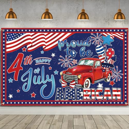 Red White and Blue Happy 4th of July Photo Backdrop Proud to Be American Banner Fourth of July Patriotic Party Deocrations and Supplies for Home