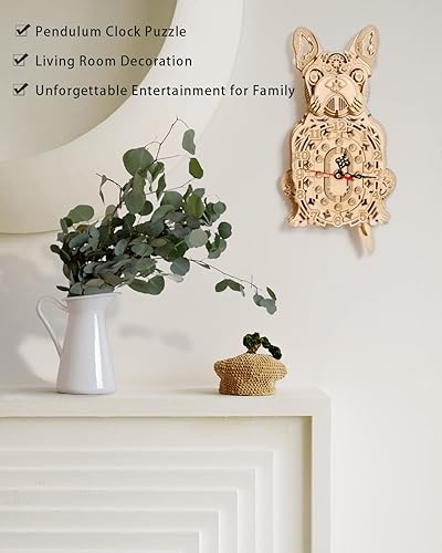 Miniatura 4 de Rompecabezas 3D de madera para adultos modelo de reloj de bulldog mecánico - Kits de reloj de madera con temática navideña para construir con