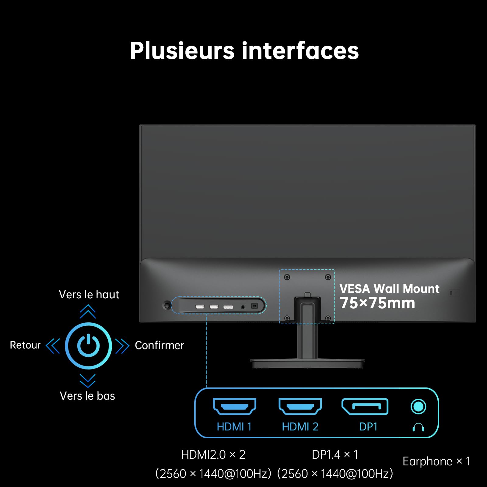 KTC Ecran PC 27 Pouces, QHD 2K 100Hz (OC 120Hz) Ecran Ordinateur - IPS Panel, écran Anti-lumière Bleue, 96% DCI-P3, 126% sRGB, VESA 75 * 75mm, Ecran PC pour Les Loisirs et Le Travail
