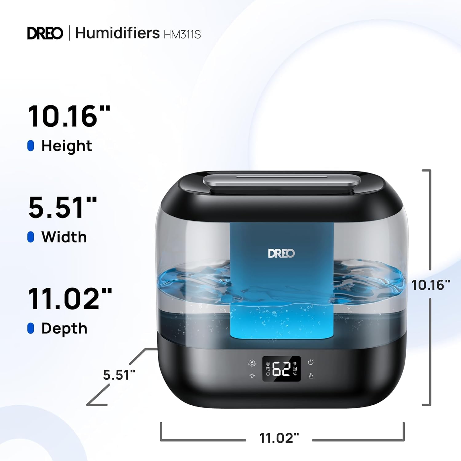 Dreo Umidificatore Smart per la Camera da Letto, Riempimento Superiore da 4L con Nebbia Fredda e Diffusore di Olio e Luce Notturna, Autonomia di 32 ore, Umidificatori Silenziosi per Casa, Ufficio