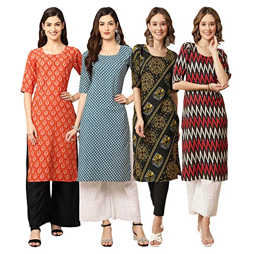 Image of Pinkmint Women's Crepe Digital Print Straight Kurta [Pack of 4]