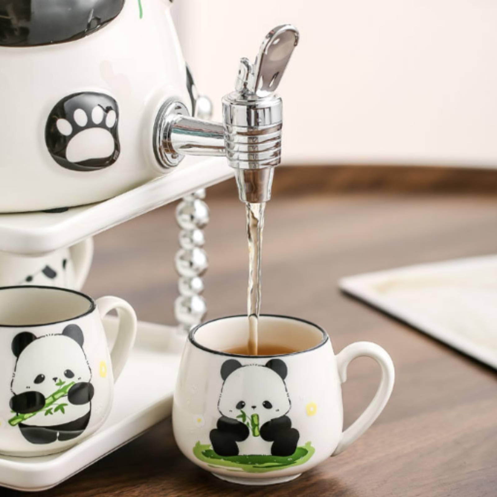 LOVIVER Getränkespender Panda Wasserspender Tischgetränkespender Auslauf Vorne Kontrolliertes Eingießen Pflegeleichte Oberfläche für Familie Gäste Empfang, 2L Panda Wasserspender Mit Keramikständer