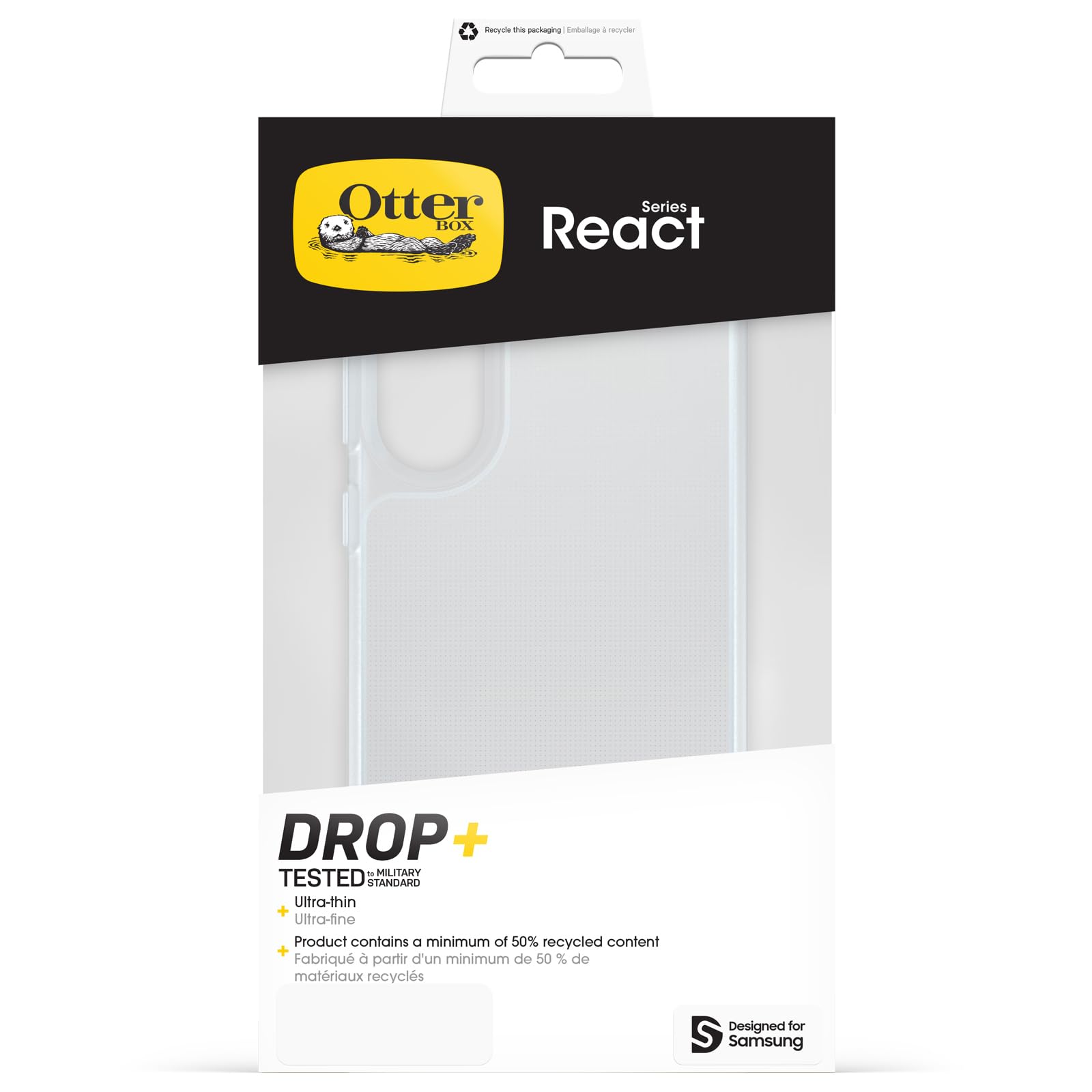 OtterBox Cover per Samsung Galaxy S25 Edge, React Series, Resistente a Shock e Cadute Fino, Cover Ultrasottile, Testata a Norme Mil-Std 810G, Transparente