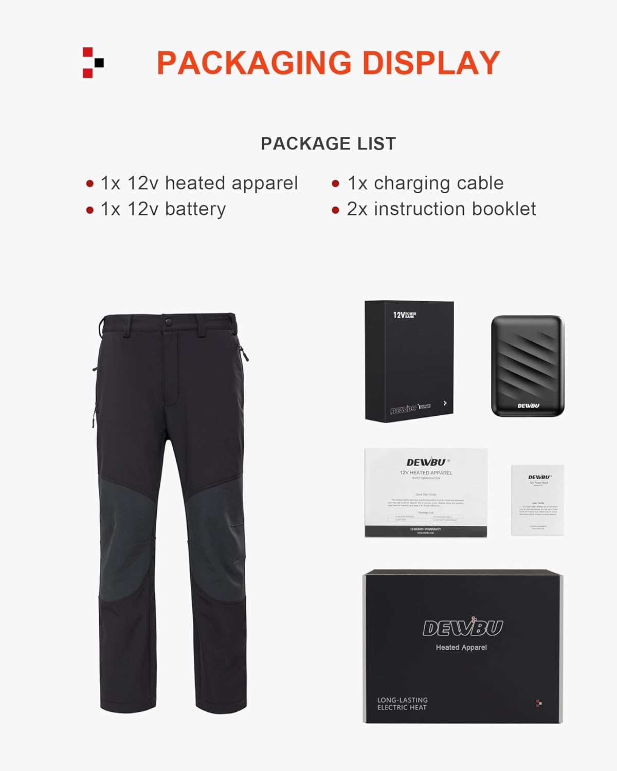 DEWBU Heated Pants for Men with 12V Battery Pack Fleece Lined Outdoor Softshell Pants Electric Heating Trousers - Image 6