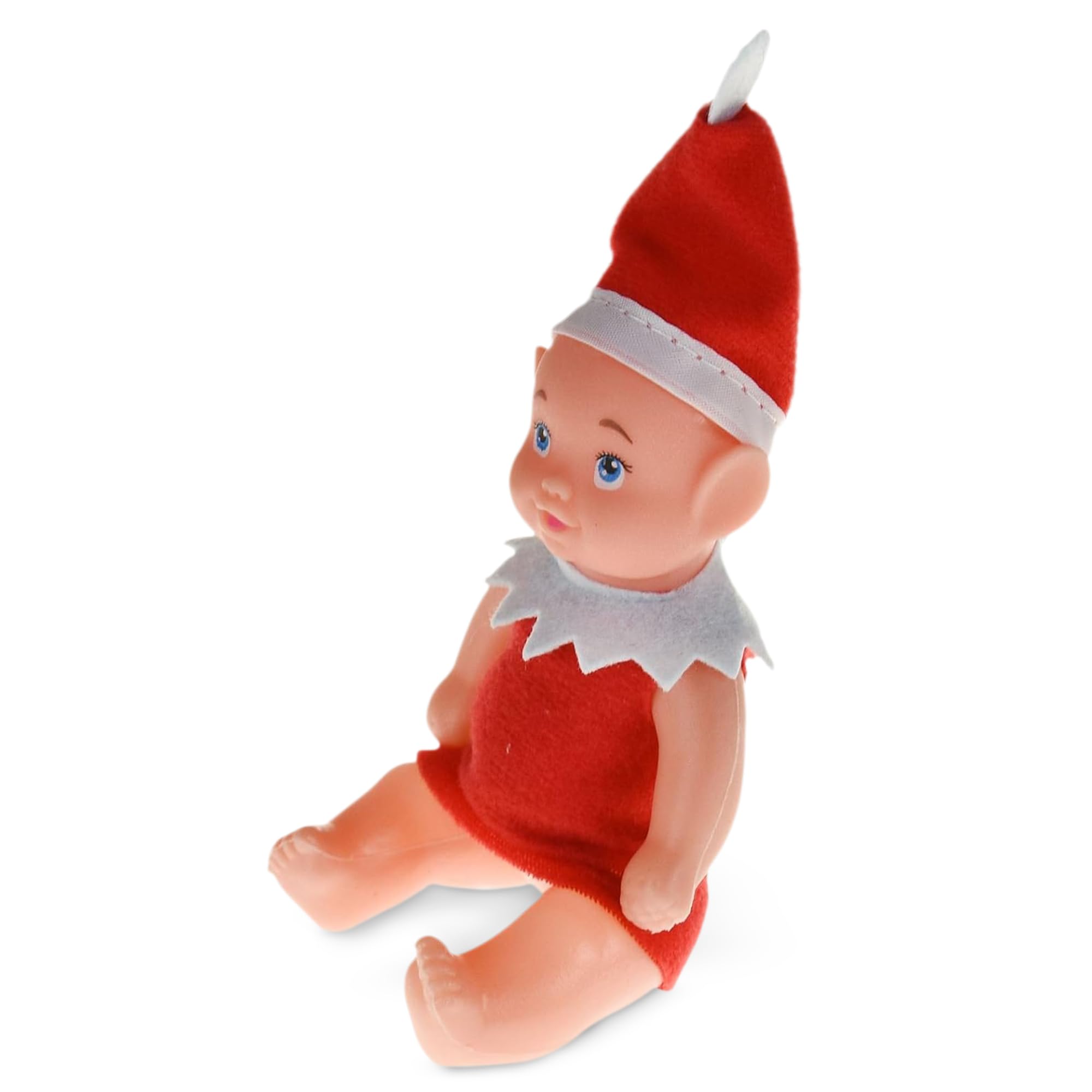 ASAB Christmas Baby Elf Doll for Boys and Girls Plush Christmas Accessory Tiny Baby Elf Doll Novelty Helper Elf Style Poseable Doll Blue Eye Figure Santa Costume Outfit for New Year Decorations
