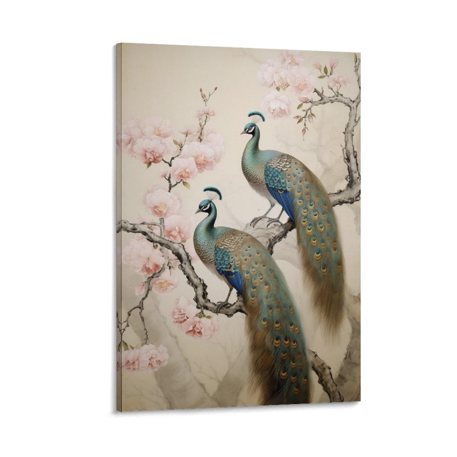 AYAROS Beautiful Retro Peacock Canvas Wall Art for Bedroom Rustic Floral Vintage Animal Wall Decor Poster for Room Aesthetic Framed 12x18 inch