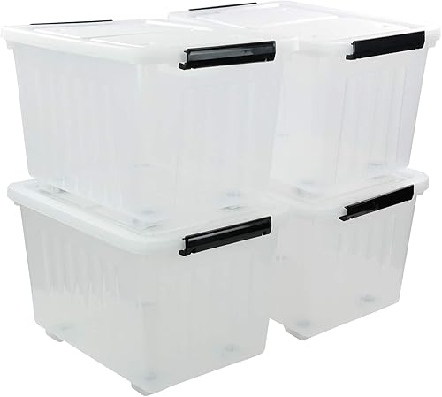 Bringer Paquete de 4 cajas de almacenamiento grandes de plástico caja de almacenamiento transparente de 70 L con ruedas