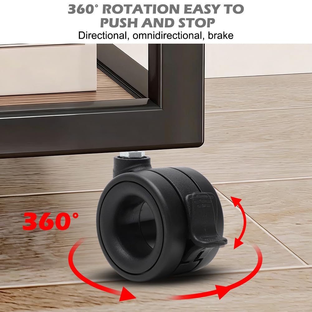 Juego de 4 ruedas para cargas pesadas, hasta 80 kg, ruedas giratorias con freno rosca M8, ruedas para muebles con freno, ruedas para muebles y cargas pesadas, ruedas giratorias para muebles y