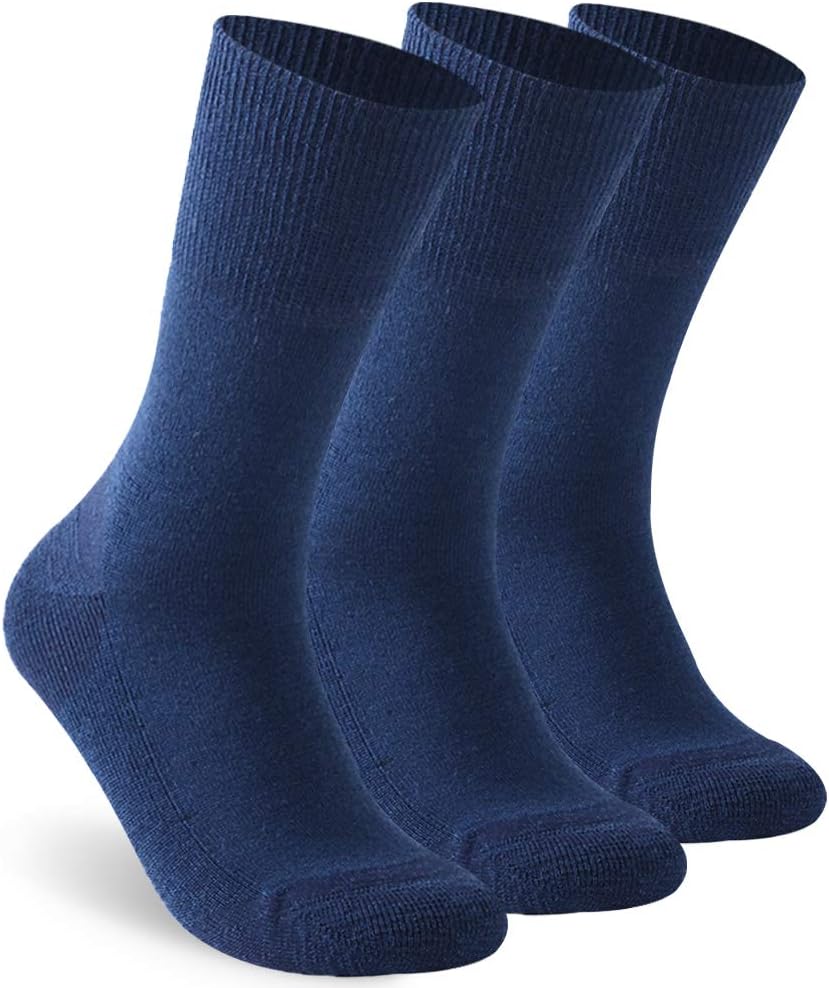 Facool Diabetic Socks for Men Women, Merino Wool Non-Binding Top Crew Socks with Cushion Sole, Seamless Toe 3 Pairs