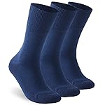 Facool Wide Crew Socks, Men\'s Women\'s Merino Wool Non-Binding Loose Top Non Slip Diabetic Neuropathy Performance Socks with Seamless Toe(Big and Tall Available), 3 Pairs Navy Blue X-Large