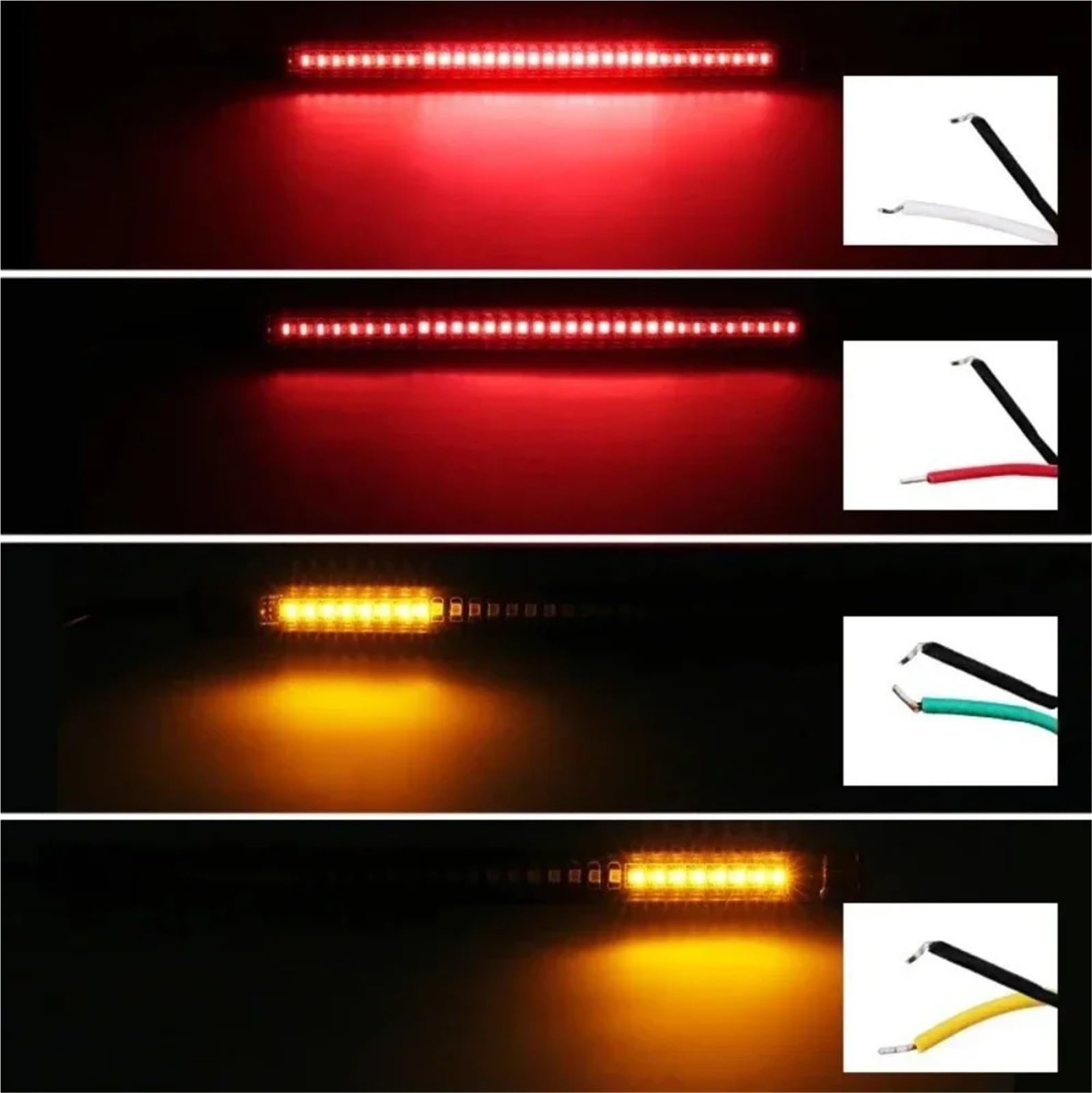 Feux Arrière Freinage Moto Bande Lumineuse pour Motos 12V Clignotant Arrière 48 LED Ampoule D'arrêt De Frein Indicateur Moto