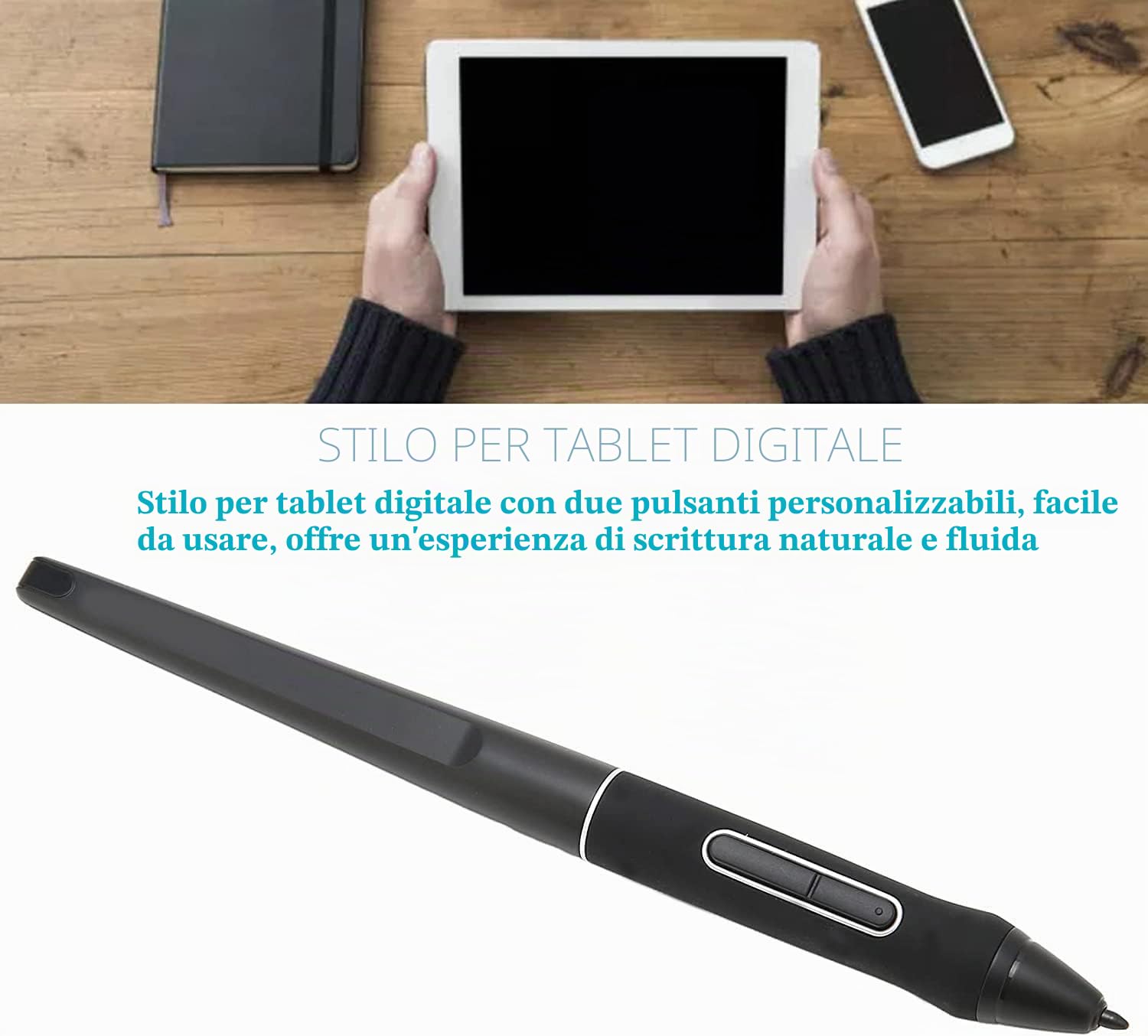 Penna Digitale Stilo per Touch Screen, Smart Pencil Stilo, PW507 Penna per Tavoletta Grafica Portatile 8192 Penna per Tablet Digitale Ad Alta Sensibilità di Livello Nero per Tablet Kamvas Pro 12