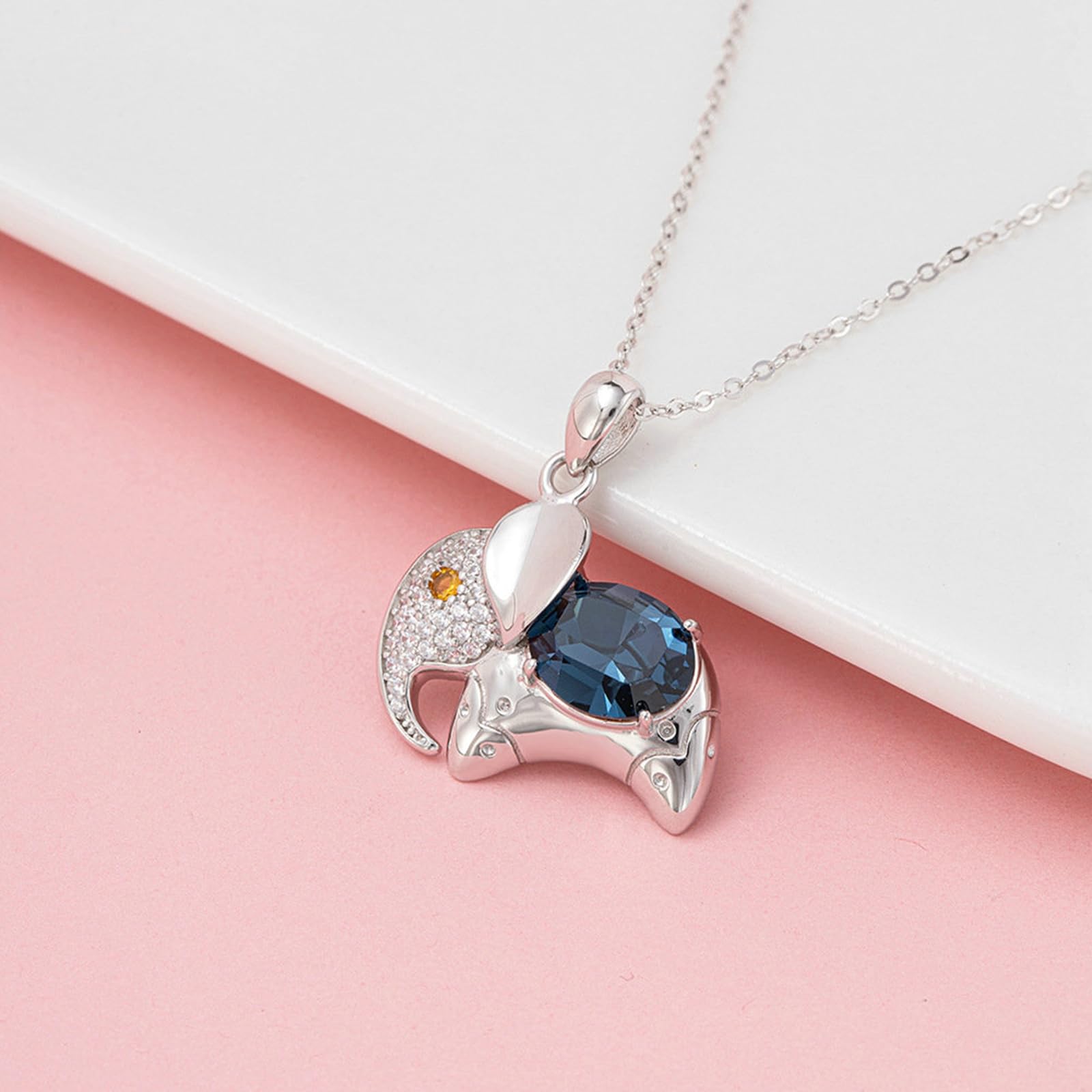 Collana Donna, Argento 925Collana con Ciondolo Elefante in Zirconia cubica 50cm, Argento