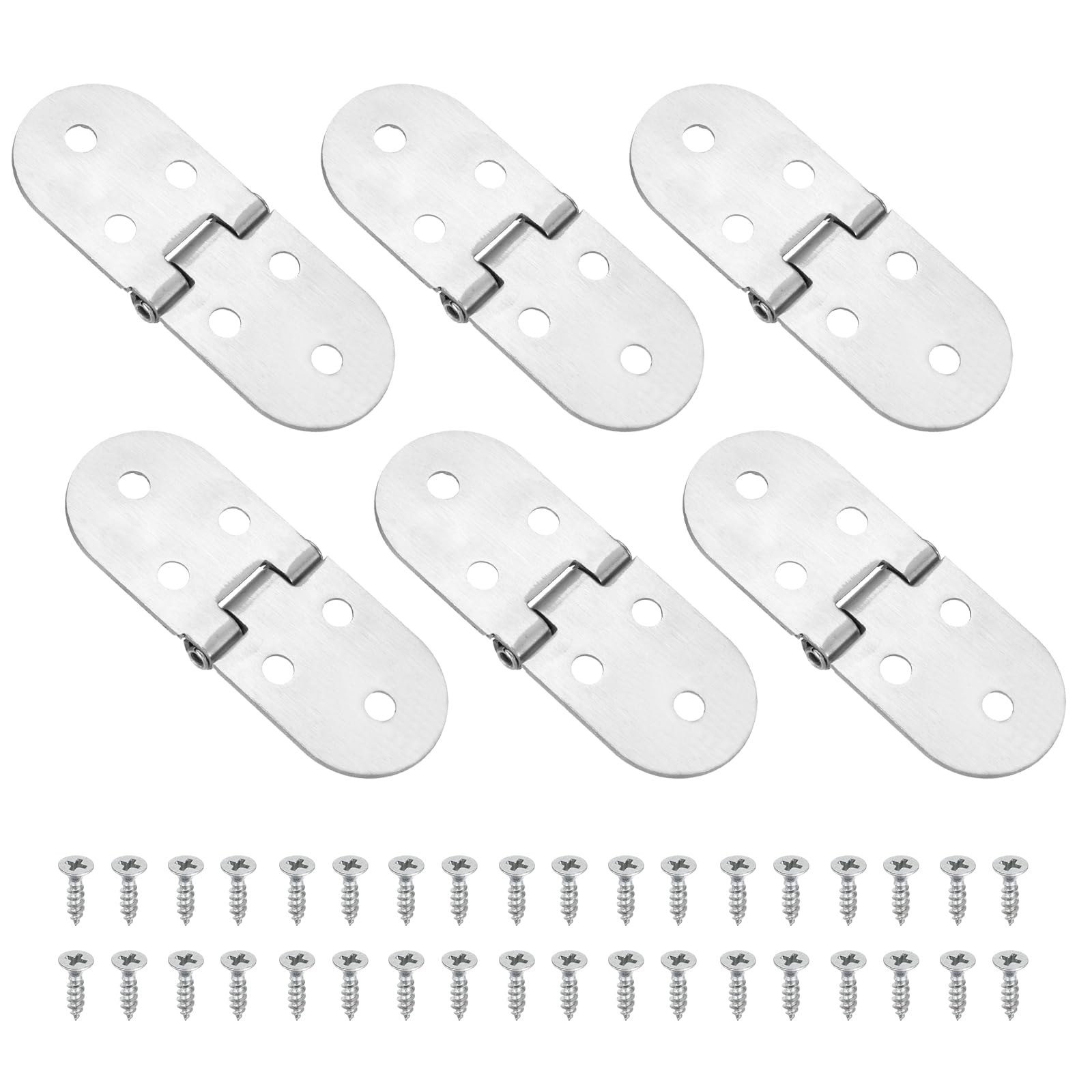 sourcing map 6Pcs Hidden Folding Table Hinges, 3.15" x 1.22" Stainless Steel Flat Hinge, 180 Degree Furniture Hinges for Wood Table Kitchen Cabinet Door, Silver