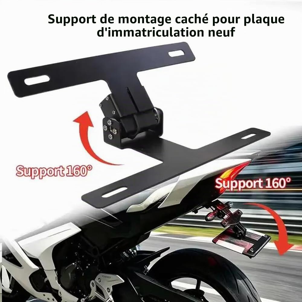 Support de Plaque d'immatriculation Rabattable Universel pour Moto, Support électrique réglable Pliable, pièce de Rechange pour Modification Moto