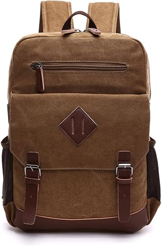 Mochila de lona vintage para hombres y mujeres, mochila casual de 15 pulgadas, mochila para laptop, viajes, senderismo, campamento (marrón)