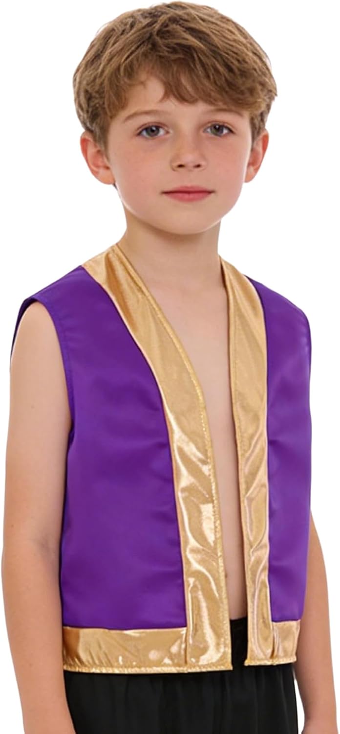 FEESHOW Kids Boys Arabian Prince Vest Open Front Waistcoat Halloween Performance Fancy Party Dress Up