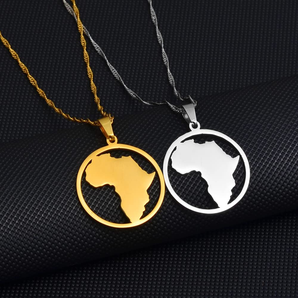 Collier Pendentif Carte Afrique - Chaîne Ethnique Unisexe - Argenté