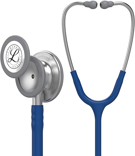 Estetoscopio de monitoreo 3M Littmann Classic III, 5622, más del doble de ruidoso, pesa menos, campana de acero inoxidable, tubo azul marino de 27
