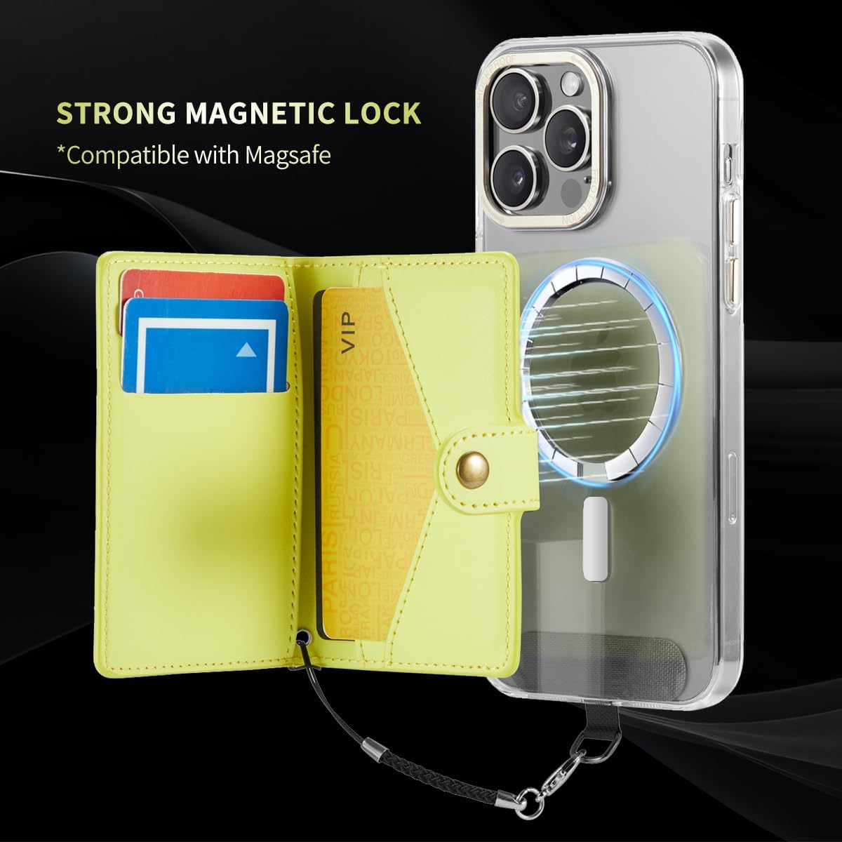 for Apple Magsafe Wallet,PU Leather Magnetic Wallet for iPhone 16/15/14/13/12 pro Max/Mini/plus,5 Card Holders with RFID Blocking (Yellow) - Image 2