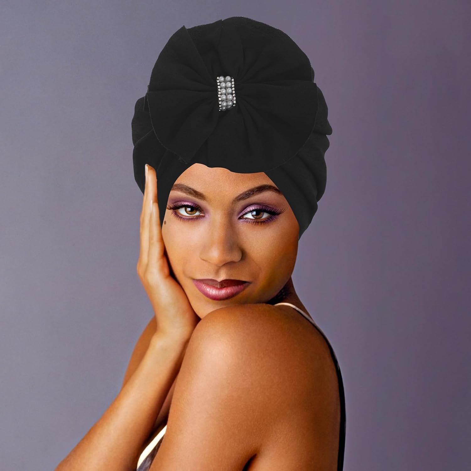 Bohend Flower Turbans Cap Rhinestone Pearl Knot Headwarp Beanie Pre Tied Head Cover Bonnet Women Muslim Pleated Headscarf Hat - Image 6