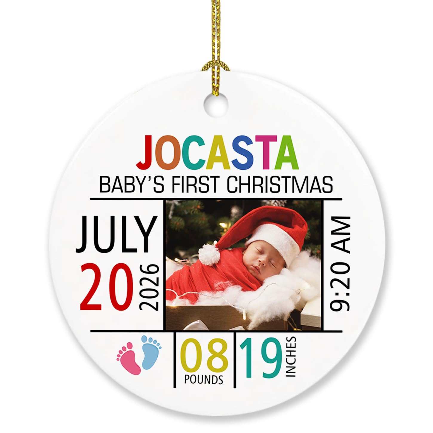 Baby First Christmas Picture Ornament, Personalized Name/Photo/Info Baby’s First Christmas Ornament, Custom Any Picture Baby’s 1st Xmas Ornament Gifts for Family Dad Mom New Parent Grandparents