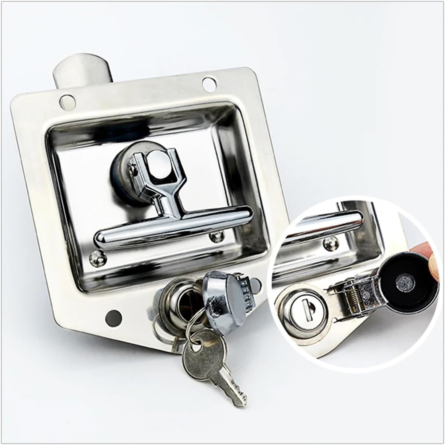 Stainless Steel Recessed Paddle Handle Locks with Linkage T-Folding Panel Lock Large Heavy Duty Trucks 1Pcs